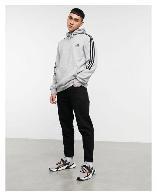 adidas Originals Cotton Adidas Training 3 Stripe Hoodie in Grey (Grey) for  Men - Lyst