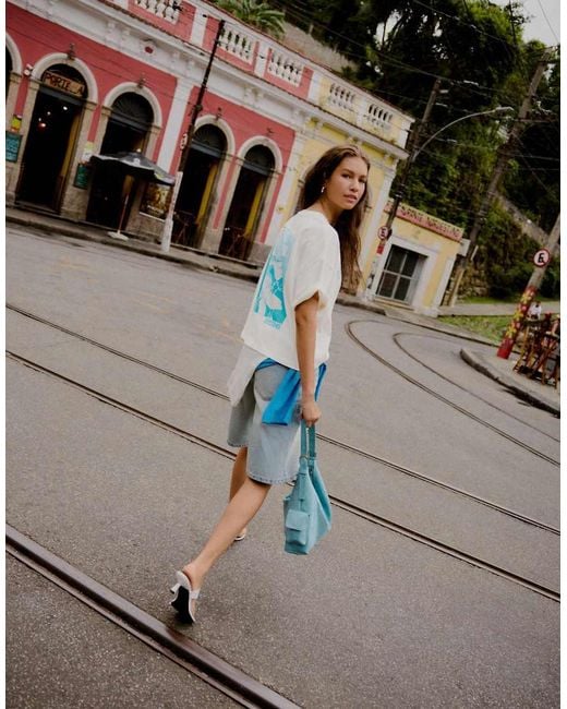 Bershka Gray Short Sleeve Boxy Print T-shirt
