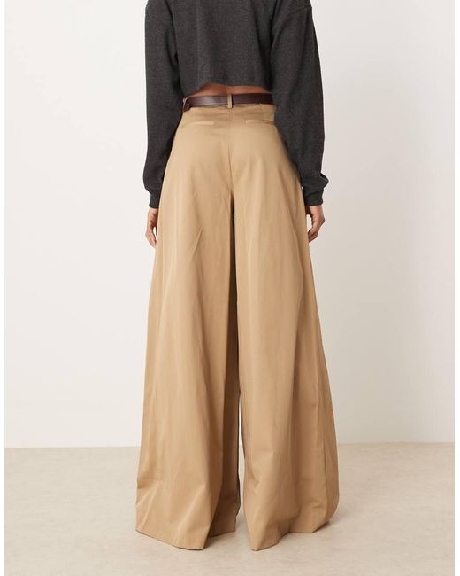 ASOS Brown Tall Tailored Pleated Wide Leg Trousers With Belt