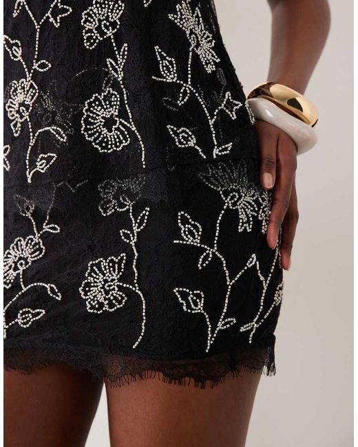 ASOS Natural Lace Mini Dress With Layered Bodice And Fitted Skirt With All Over Embellishment