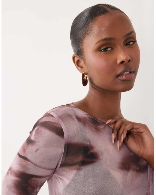 ASOS Multicolor Sheer Mesh Flare Long Sleeve Top