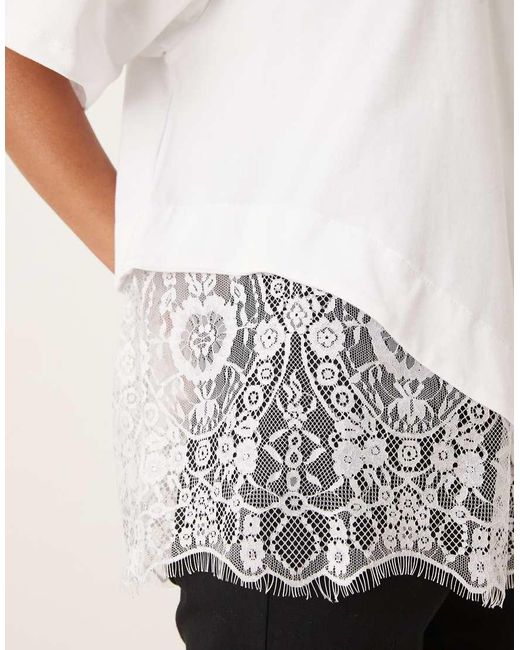 ASOS White Short Sleeve T-shirt With Lace Hem