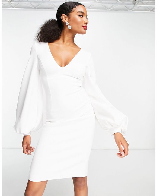 True Violet Plunge Balloon Sleeve Midi 