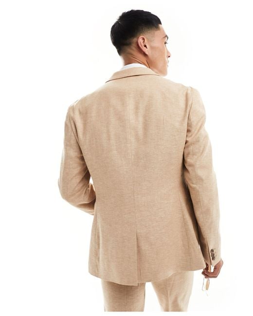 ASOS Natural Slim Herringbone Suit Jacket With Linen for men
