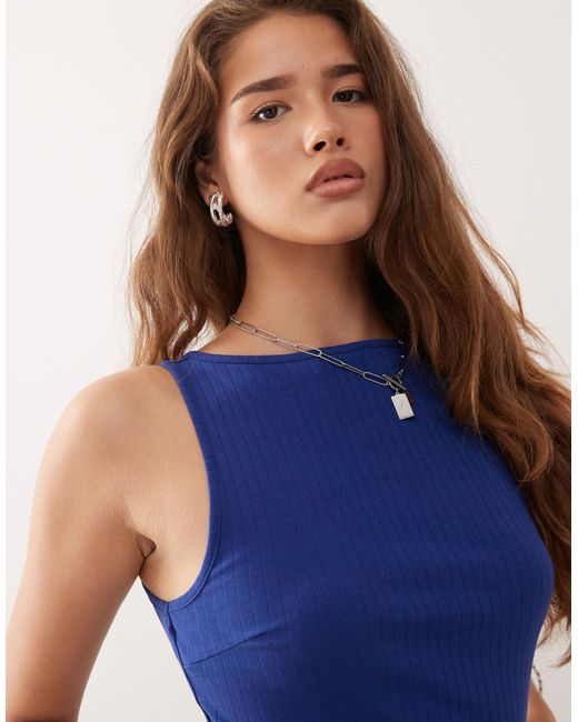 Collusion Blue Slash Neck Ribbed Singlet