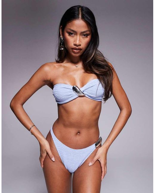 ASOS Blue Sia Bandeau Bikini Top With Shell Detail