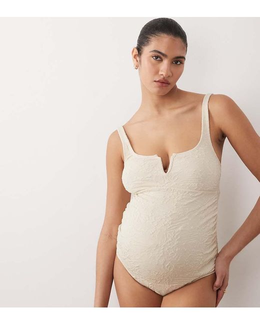 ASOS Natural Asos Design Maternity Cassi V-Wire Swimsuit