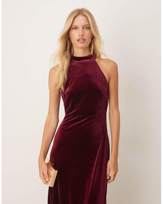 Maya Red Velvet Halter Neck Maxi Dress