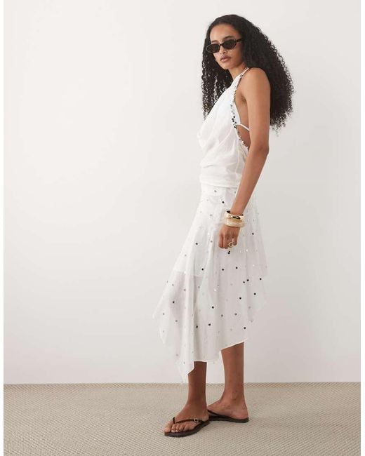 Mango Natural Marea Ruffle Asymmetric Beach Skirt Co-Ord