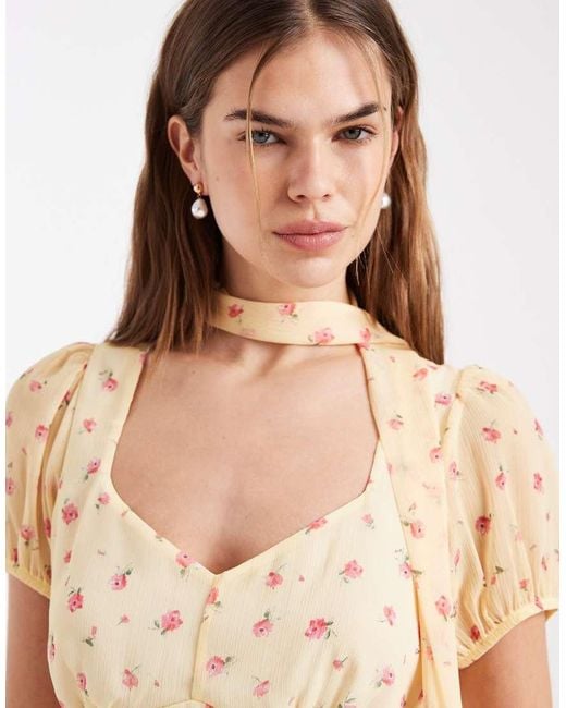 New Look Natural Ditsy Chiffon Scarf Mini Dress