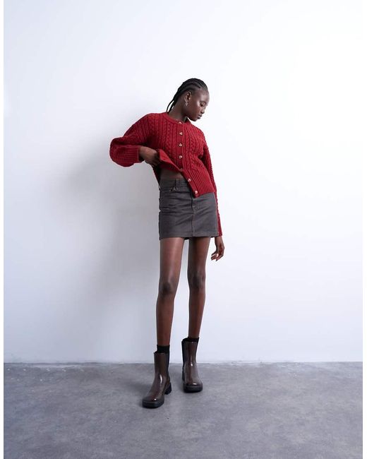 TOPSHOP Red Denim Mini Pelmet Skirt
