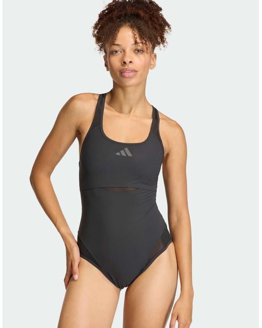 Adidas Originals Gray Lanelux Y-Back Mesh Swimsuit