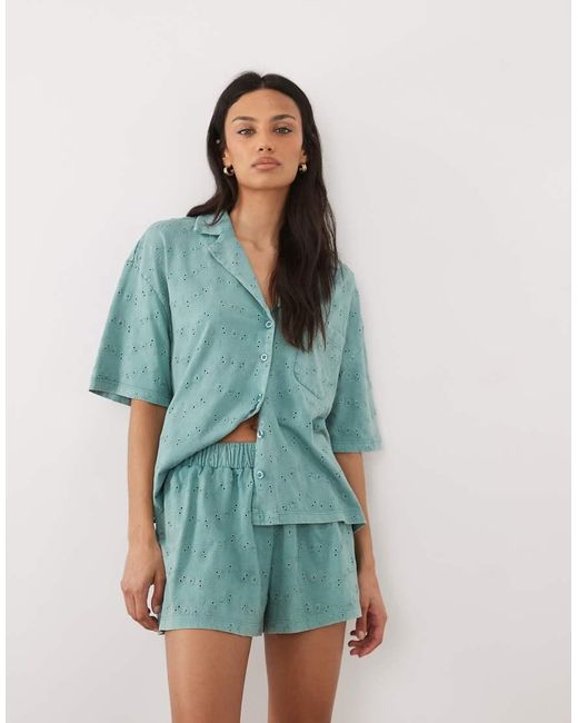 ASOS Blue Tassle Detail Drawcord Jersey Broderie Short