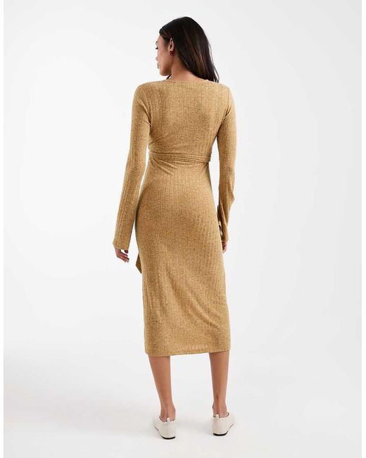 Mama.licious Natural Mamalicious Maternity Ribbed Knitted Nursing Friendly Wrap Front Midi Dress