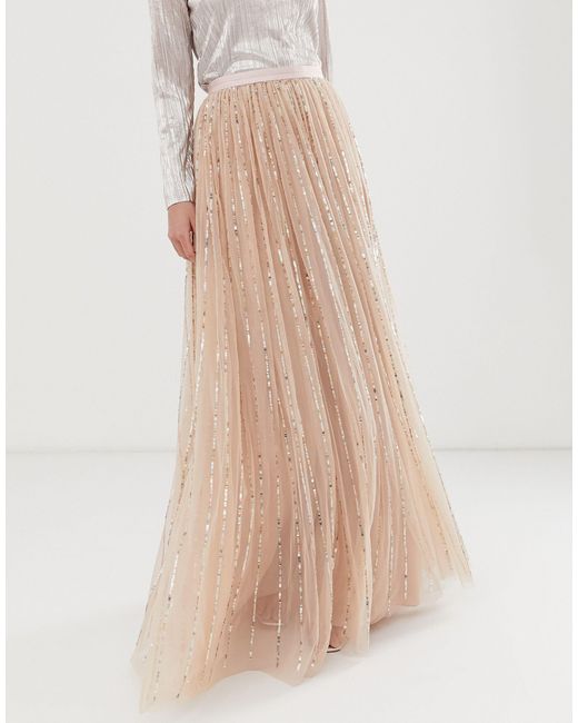 Needle & thread floral cheap maxi skirt in rose quartz