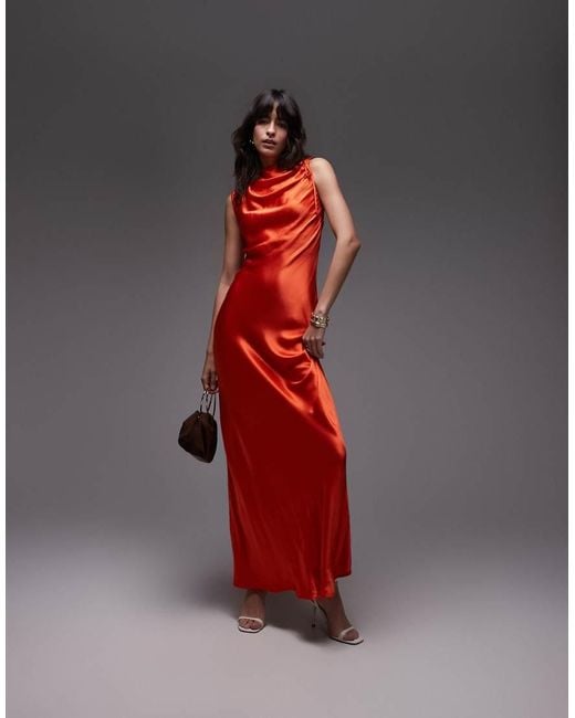 TOPSHOP Red Bias Ruched Arm Hole Maxi Occasion Dress