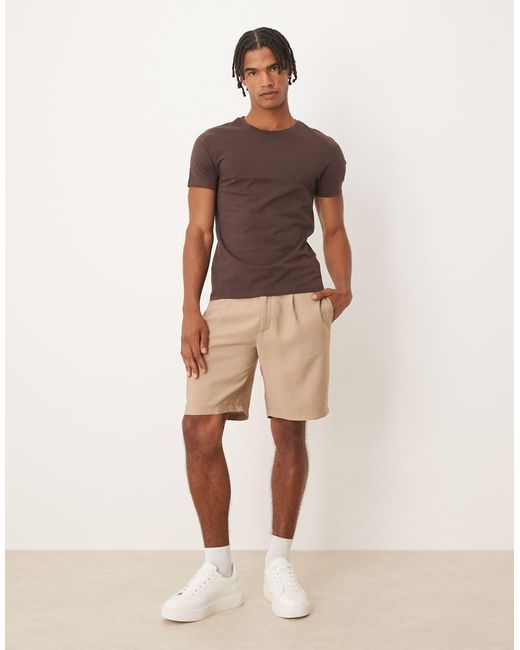 ASOS Brown Straight Fit Linen Look Chino Short for men