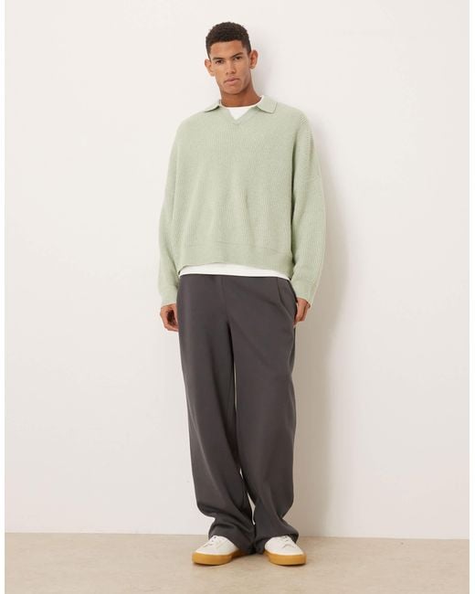 ASOS Natural Super Oversized Boxy Fit Knitted Fisherman Rib Notch Neck Jumper for men