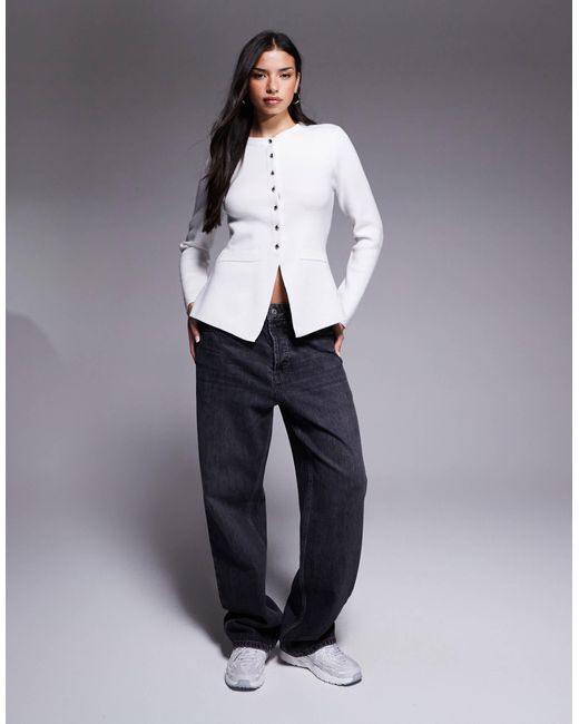 River Island Gray Button Up Knit Top