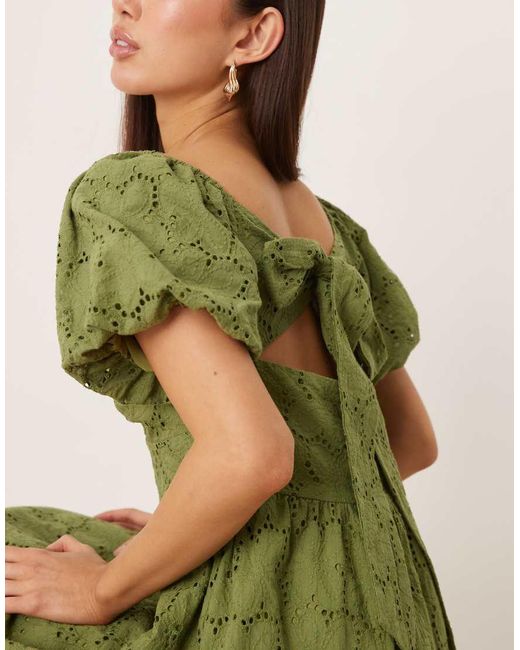 Lovedrobe Green Short Sleeve Sweetheart Neck Bow Detail Mini Dress