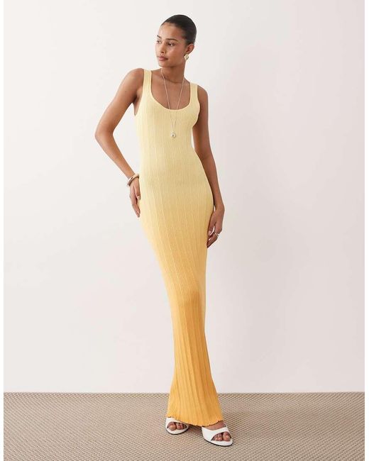 SNDY'S Natural Ribbed Knit Scoop Neck Sleeveless Bodycon Maxi Dress