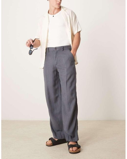 Abercrombie & Fitch Gray Tailored Linen Blend baggy Trousers for men