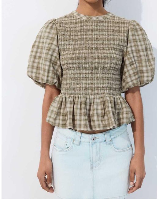 Stradivarius White Short Sleeve Peplum Blouse