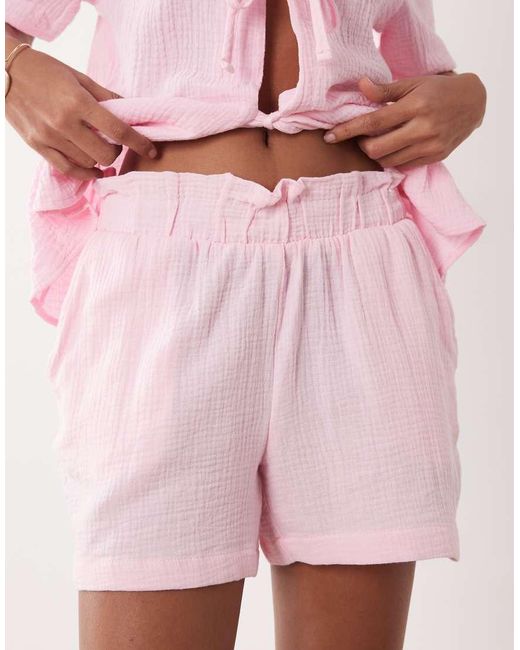 Jdy Pink Cheesecloth Shorts Co-ord