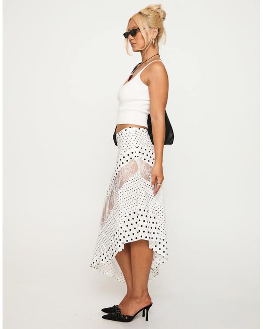 Princess Polly White Rennar Contrast Panel Asymmetric Hem Maxi Skirt