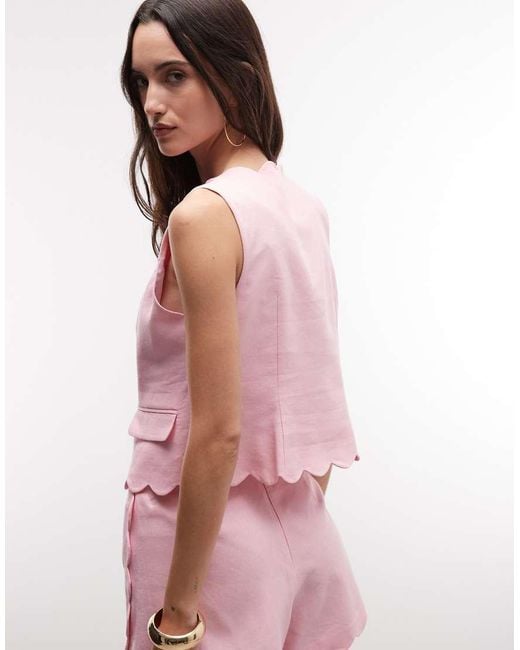River Island Pink Scallop Linen Waistcoat