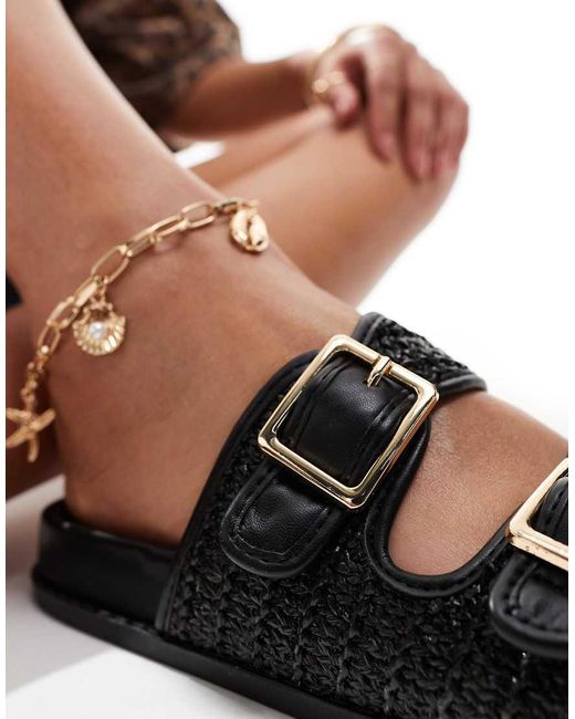 Sandalias Negras Con Dos Correas De Rafia De New Look de color White