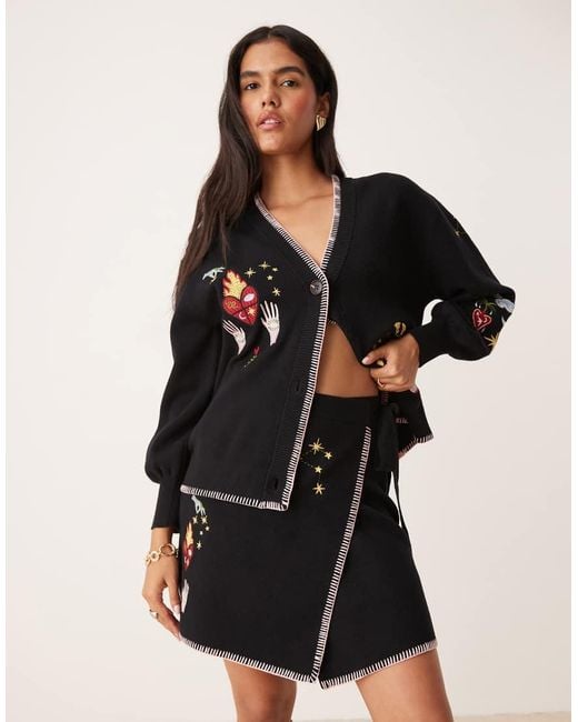 Never Fully Dressed Black Night Garden Embroidered Mini Skirt Co-ord