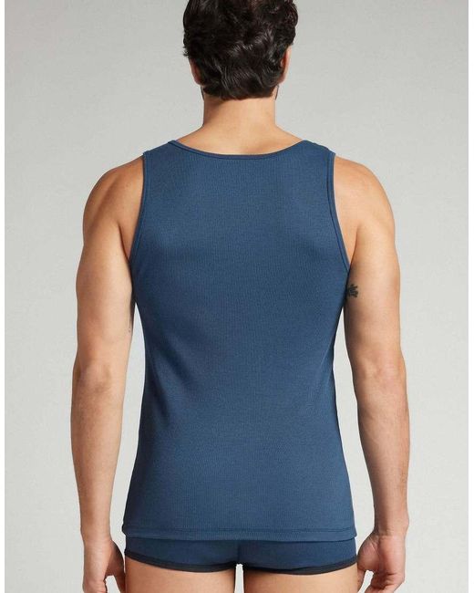 Intimissimi Blue Ribbed Cotton Vest Top for men