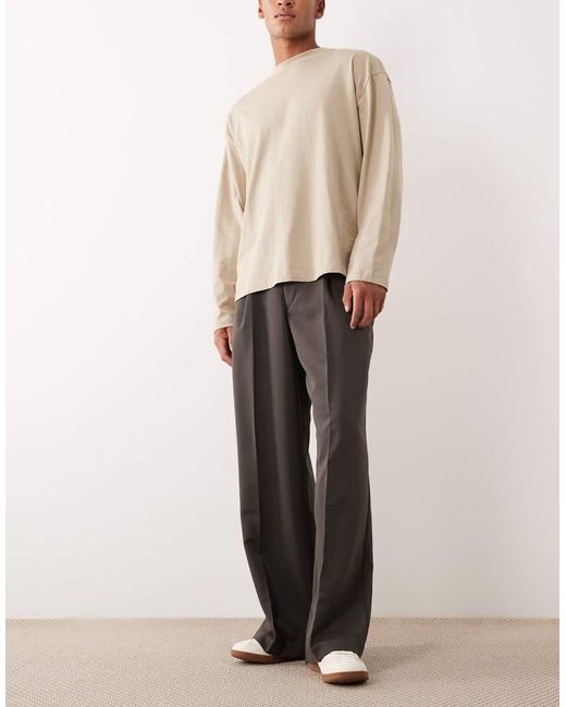 ASOS Gray Tailored Loose Leg Trouser With Inverted Front Pleat for men
