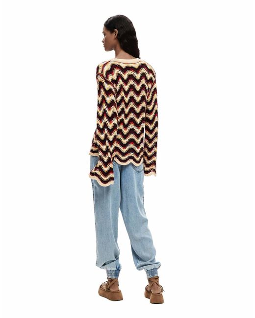 Desigual Orange – häkelpullover mit buntem zickzack-muster