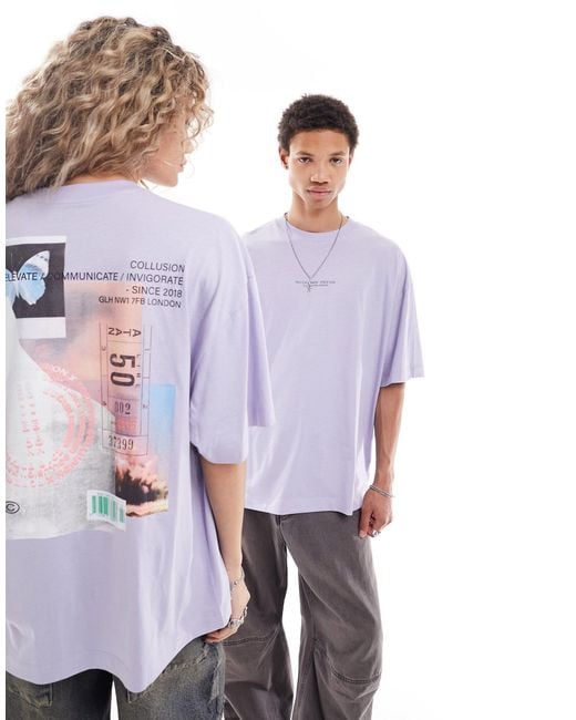 Collusion Purple Unisex Washed T-shirt With Back Graphics