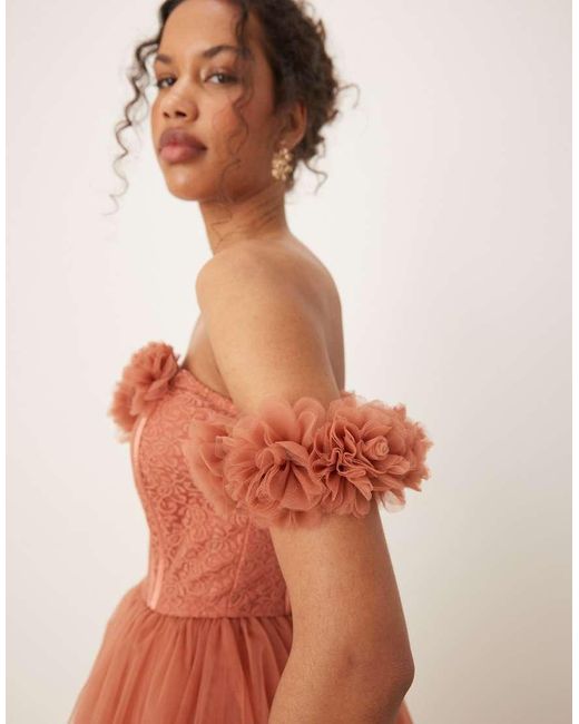 LACE & BEADS Multicolor Rosette Corset Maxi Dress