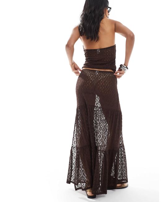Miss Selfridge Brown – gestufter maxirock aus spitze, kombiteil