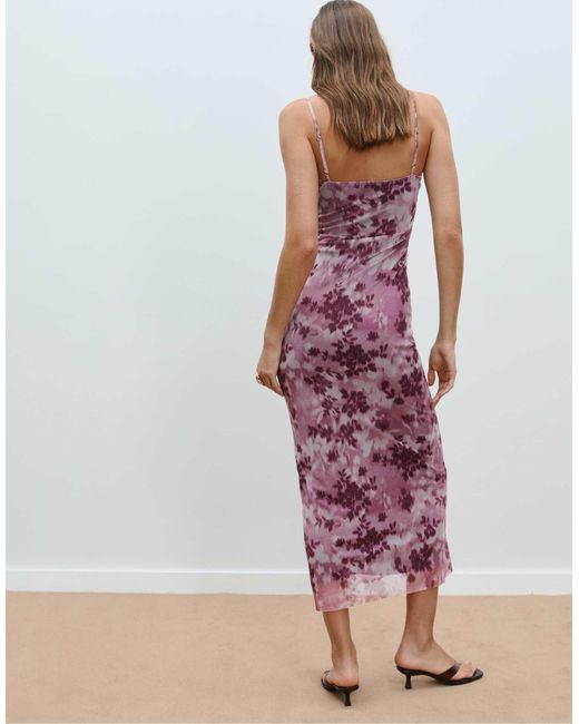 Stradivarius Pink – bedrucktes midikleid aus tüll
