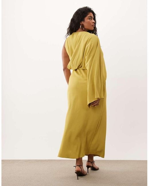 ASOS Yellow Asos Design Curve One Shoulder Drape Back Column Maxi Dress