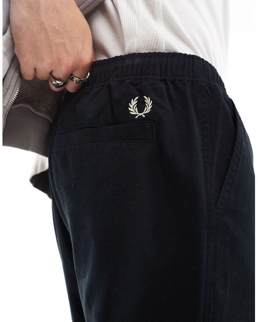 Fred Perry Black Twill Drawstring Straight Leg Trousers for men