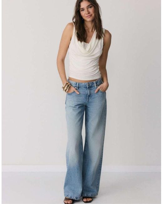 Stradivarius White Draped Double-Layer T-Shirt