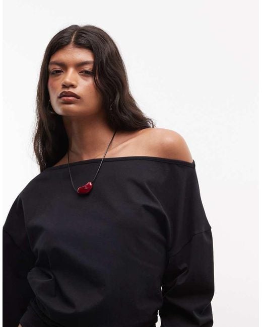 Collusion White Long Sleeve Drapey Off-the-shoulder Top