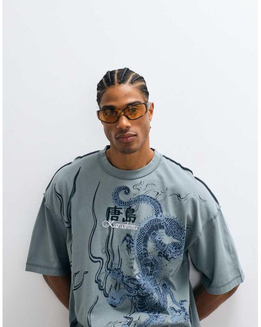 River Island White Oversized Washed Japanese Graphic T-shirt for men