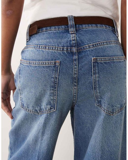 ASOS Blue Wide Leg Jeans With Crease Front And Belt