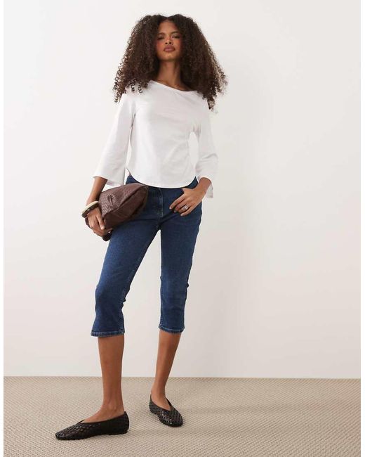ASOS White 3/4 Sleeve Top With Boat Neck