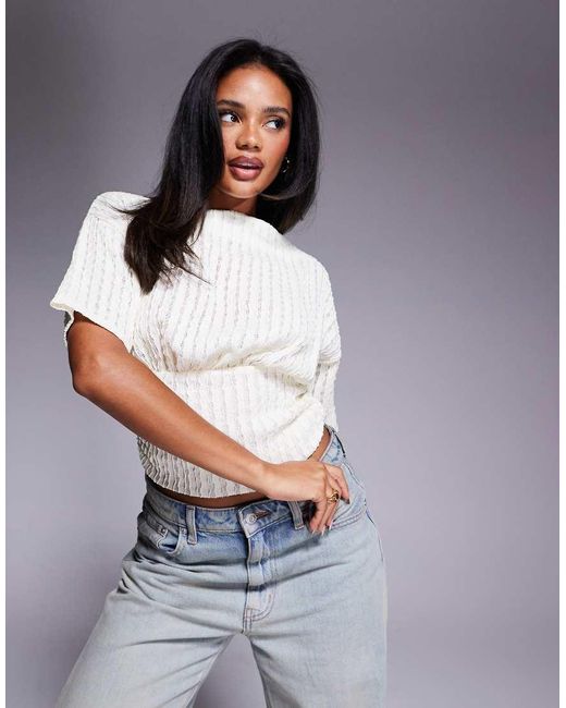 ASOS Gray Asymmetric Short Sleeve Top With Cinch Waist Detail