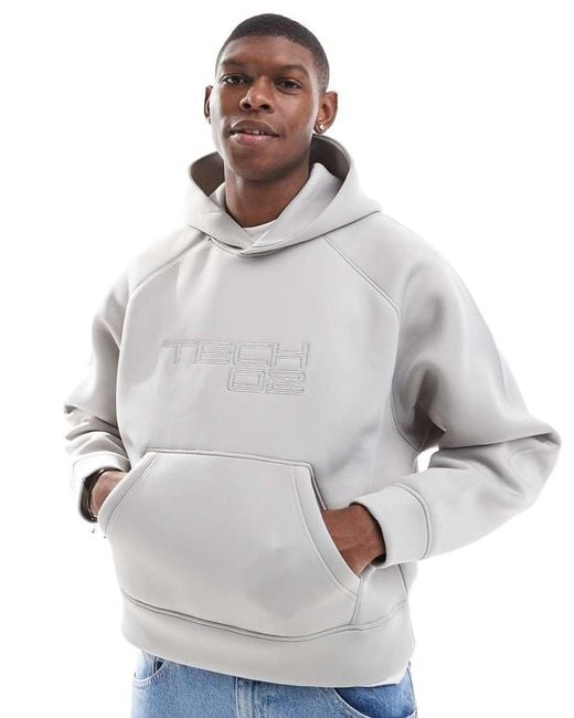 Bershka Gray Boxy Fit Premium Hoodie for men