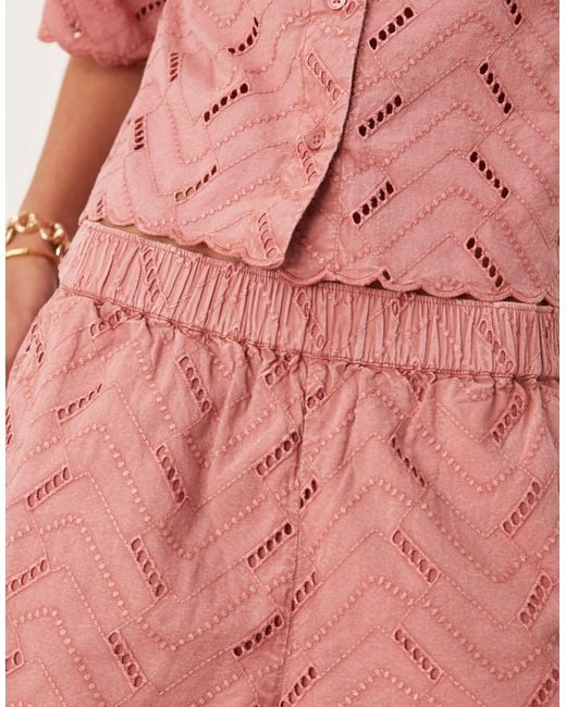 ASOS Pink Geo Broderie Relaxed Shorts Co-ord