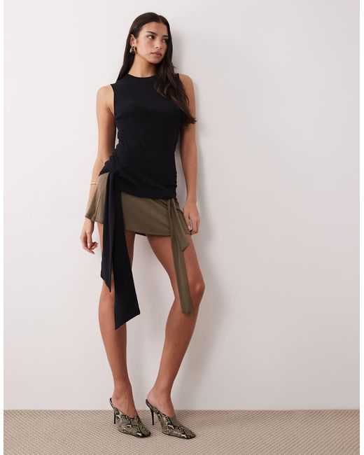 Mango Black Capsule 100% Cotton Knitted Tank Top With Tie Detail